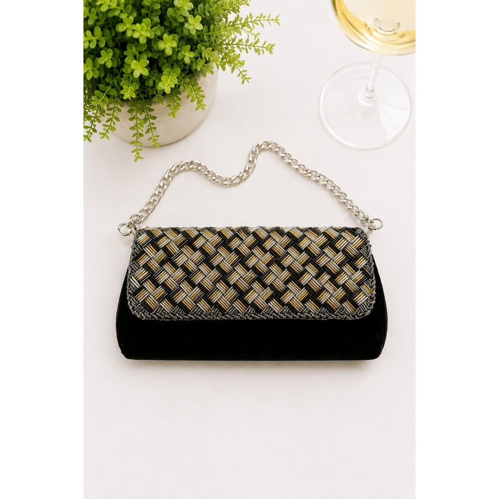 Vintage Walborg Macau Black Velvet Beaded Clutch‎ Whimsigoth Dark Fairy Bag Prom